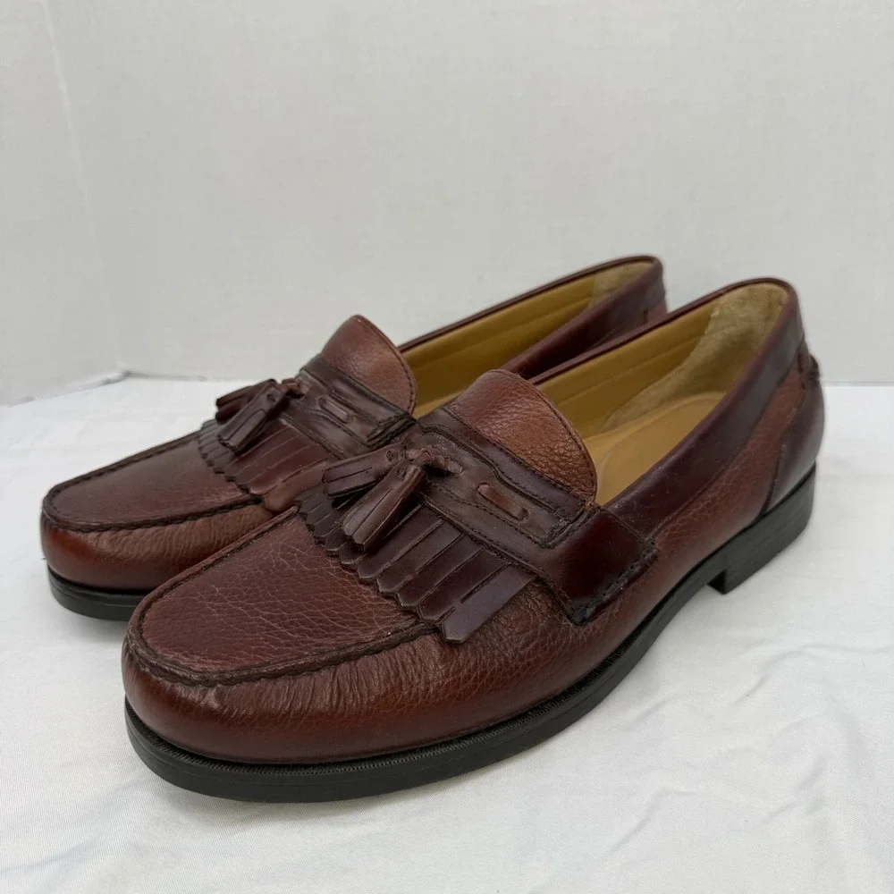 Bass Tyler Mens Brown Pebbled Leather Kiltie Tassel Loafers Size 13M